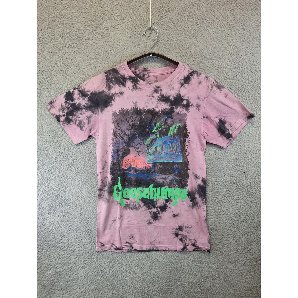 Goosebumps HorrorLand T Shirt Womens Small Pink Tie Dye Cotton Crew Neck Graphic